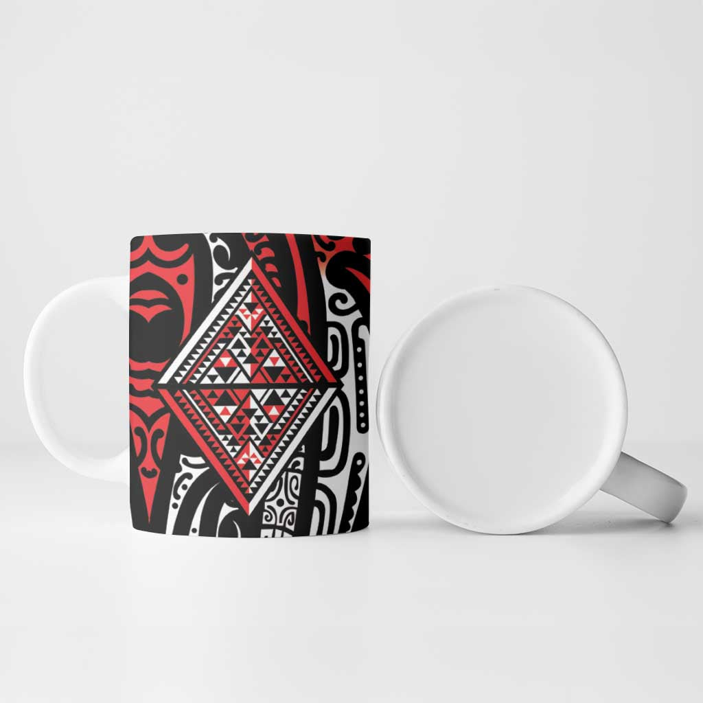 New Zealand Maori Taniko Ceramic Mug Red Kowhaiwhai Puhoro - Aussie Hoodie