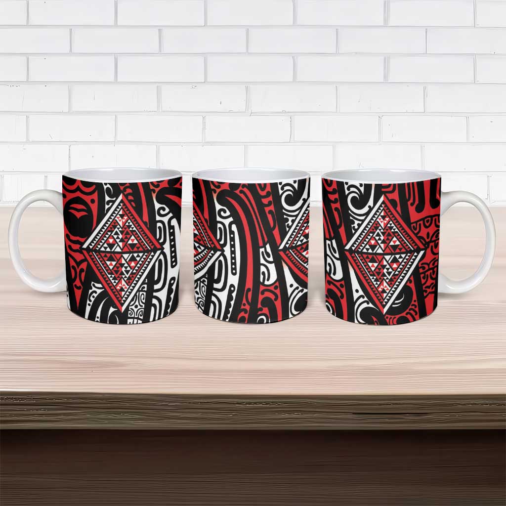New Zealand Maori Taniko Ceramic Mug Red Kowhaiwhai Puhoro - Aussie Hoodie