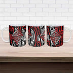 New Zealand Maori Taniko Ceramic Mug Red Kowhaiwhai Puhoro - Aussie Hoodie