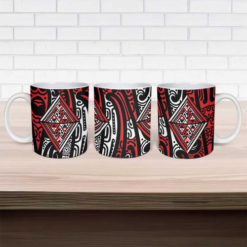 New Zealand Maori Taniko Ceramic Mug Red Kowhaiwhai Puhoro - Aussie Hoodie