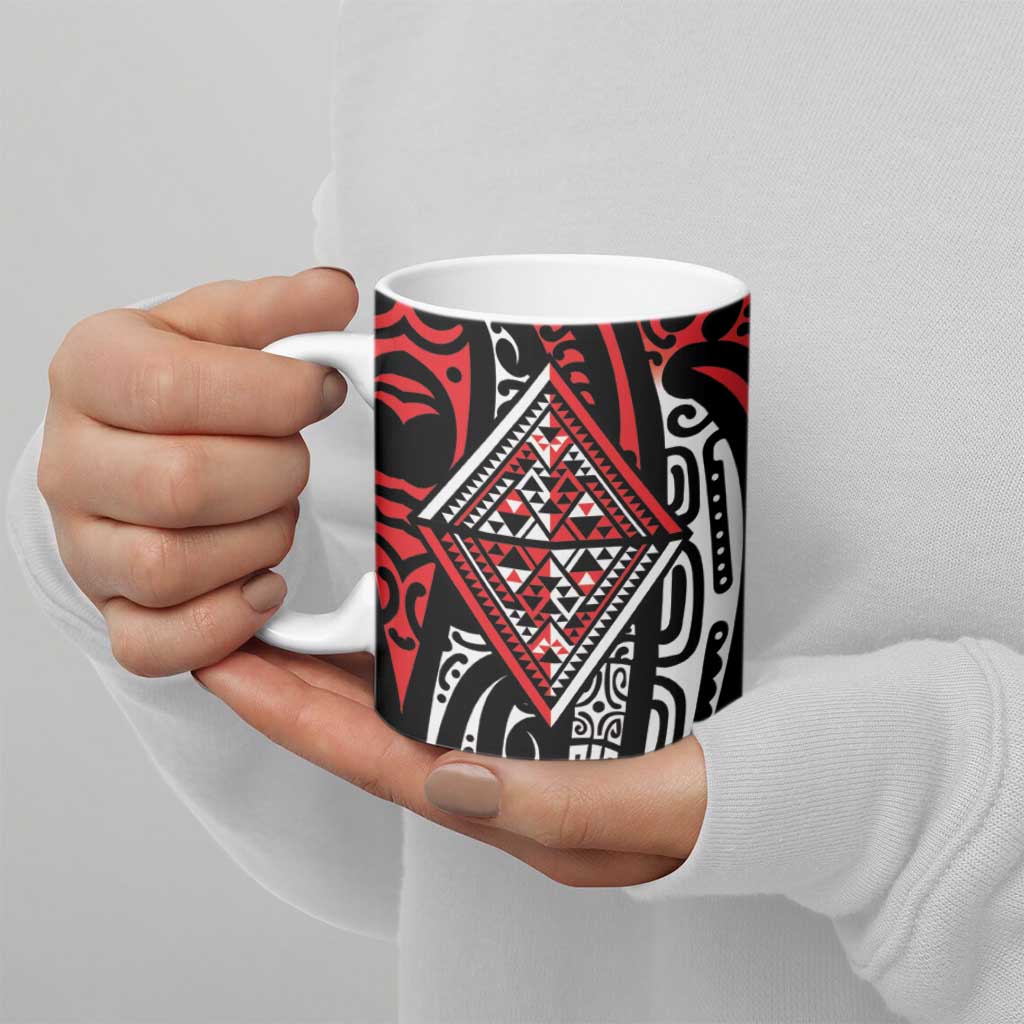 New Zealand Maori Taniko Ceramic Mug Red Kowhaiwhai Puhoro - Aussie Hoodie
