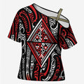 New Zealand Maori Taniko Cross Shoulder Shirt Red Kowhaiwhai Puhoro - Aussie Hoodie