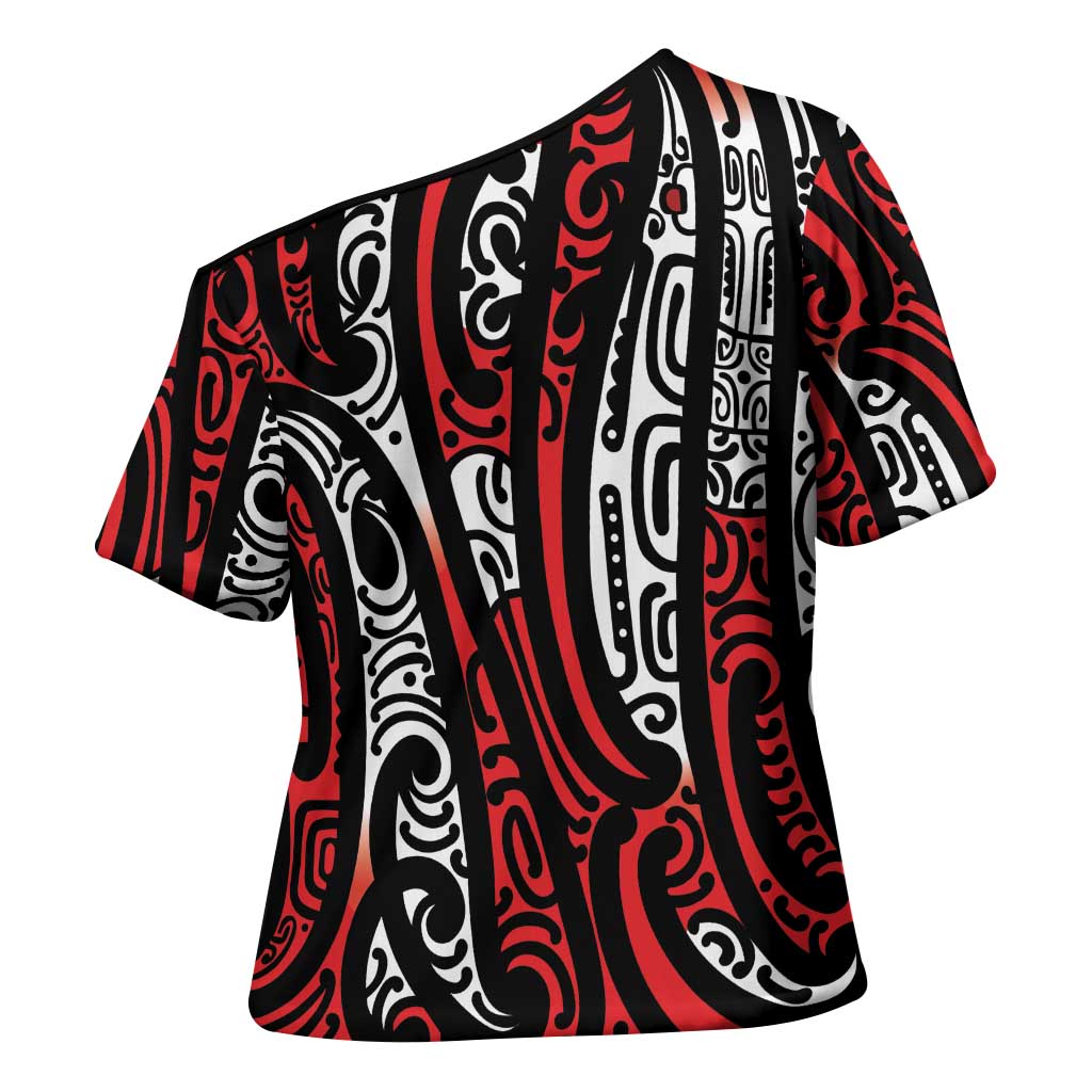 New Zealand Maori Taniko Cross Shoulder Shirt Red Kowhaiwhai Puhoro - Aussie Hoodie