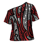 New Zealand Maori Taniko Cross Shoulder Shirt Red Kowhaiwhai Puhoro - Aussie Hoodie