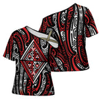 New Zealand Maori Taniko Cross Shoulder Shirt Red Kowhaiwhai Puhoro - Aussie Hoodie