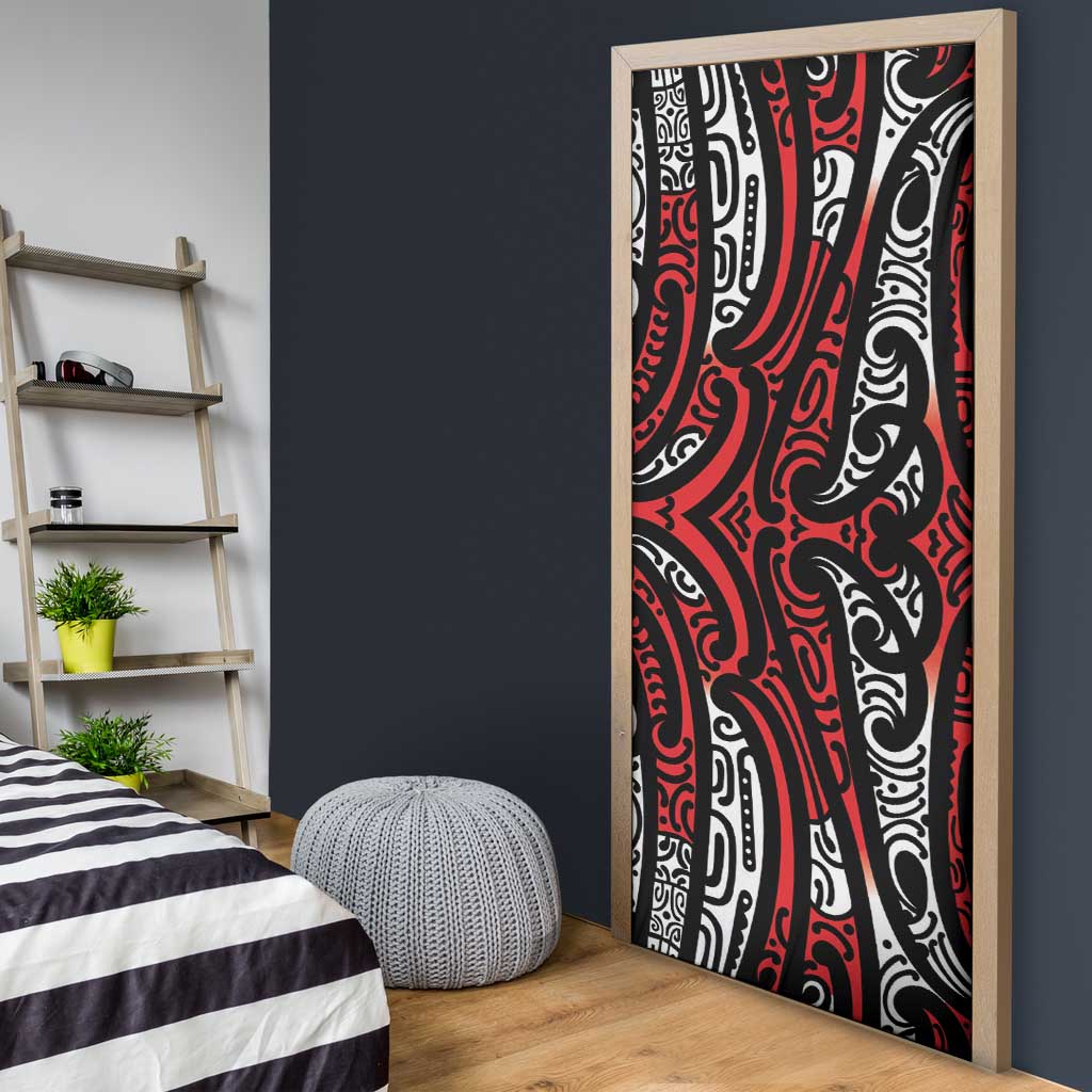 New Zealand Maori Taniko Door Cover Red Kowhaiwhai Puhoro - Aussie Hoodie