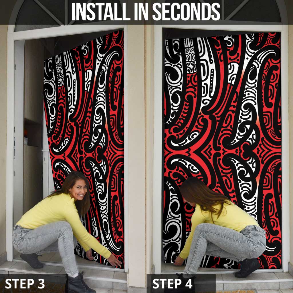 New Zealand Maori Taniko Door Cover Red Kowhaiwhai Puhoro - Aussie Hoodie
