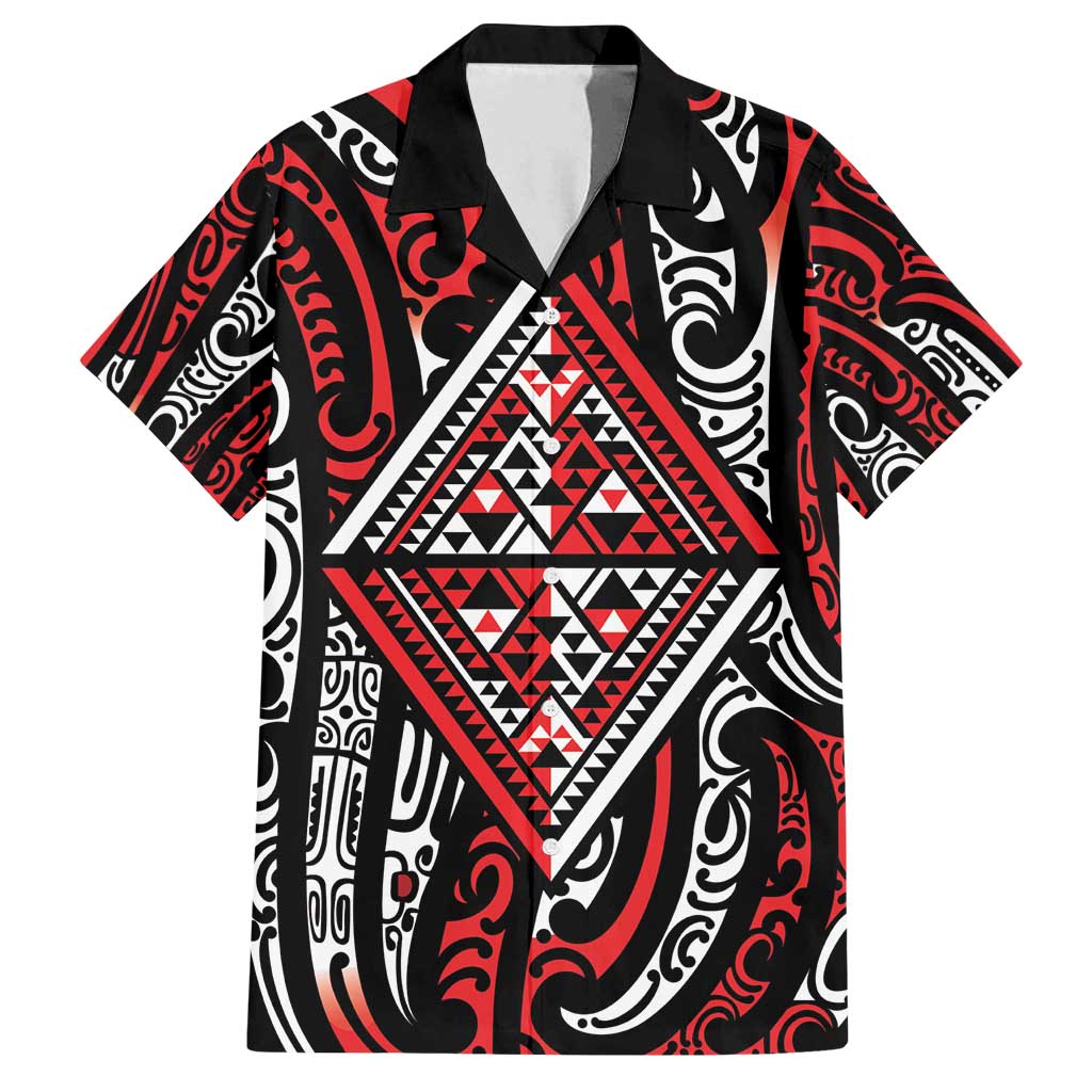New Zealand Maori Taniko Family Matching Off Shoulder Maxi Dress and Hawaiian Shirt Red Kowhaiwhai Puhoro