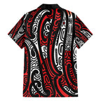New Zealand Maori Taniko Family Matching Off Shoulder Maxi Dress and Hawaiian Shirt Red Kowhaiwhai Puhoro