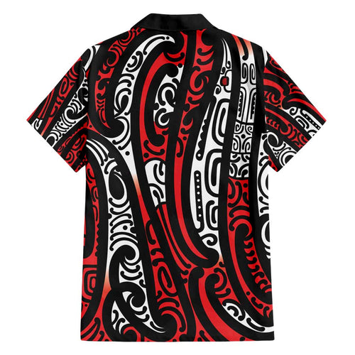 New Zealand Maori Taniko Family Matching Off Shoulder Maxi Dress and Hawaiian Shirt Red Kowhaiwhai Puhoro