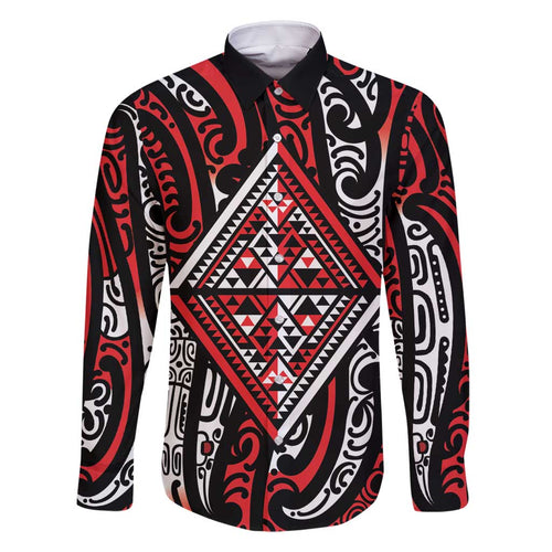New Zealand Maori Taniko Family Matching Summer Maxi Dress and Hawaiian Shirt Red Kowhaiwhai Puhoro