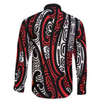 New Zealand Maori Taniko Family Matching Summer Maxi Dress and Hawaiian Shirt Red Kowhaiwhai Puhoro