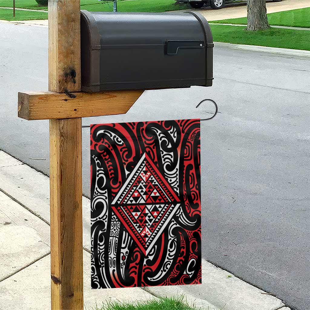New Zealand Maori Taniko Garden Flag Red Kowhaiwhai Puhoro