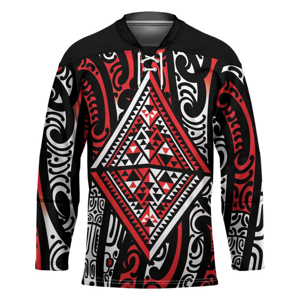 New Zealand Maori Taniko Hockey Jersey Red Kowhaiwhai Puhoro - Aussie Hoodie