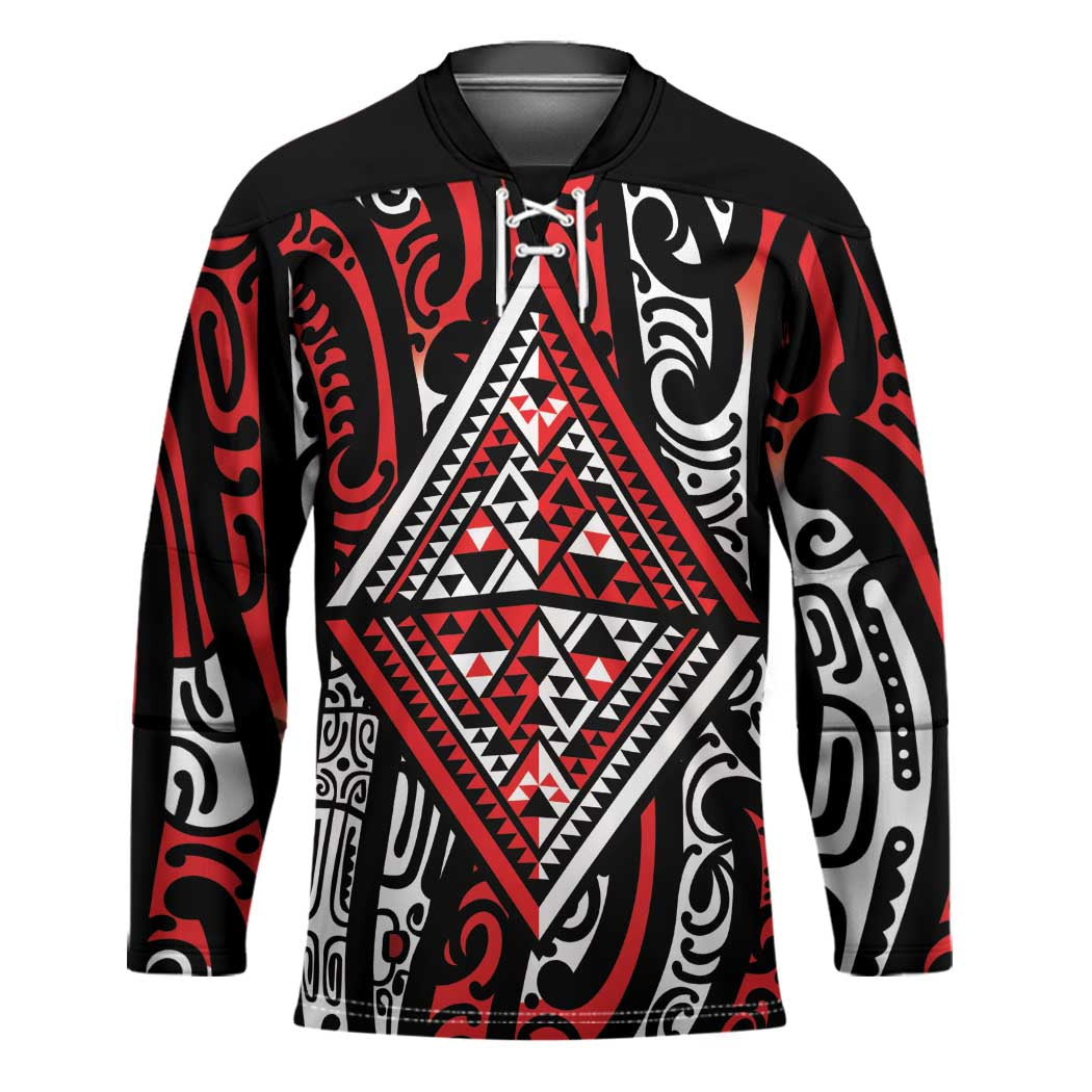 New Zealand Maori Taniko Hockey Jersey Red Kowhaiwhai Puhoro - Aussie Hoodie