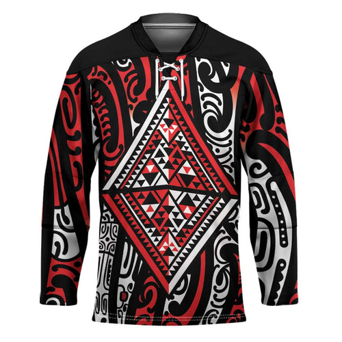 New Zealand Maori Taniko Hockey Jersey Red Kowhaiwhai Puhoro - Aussie Hoodie