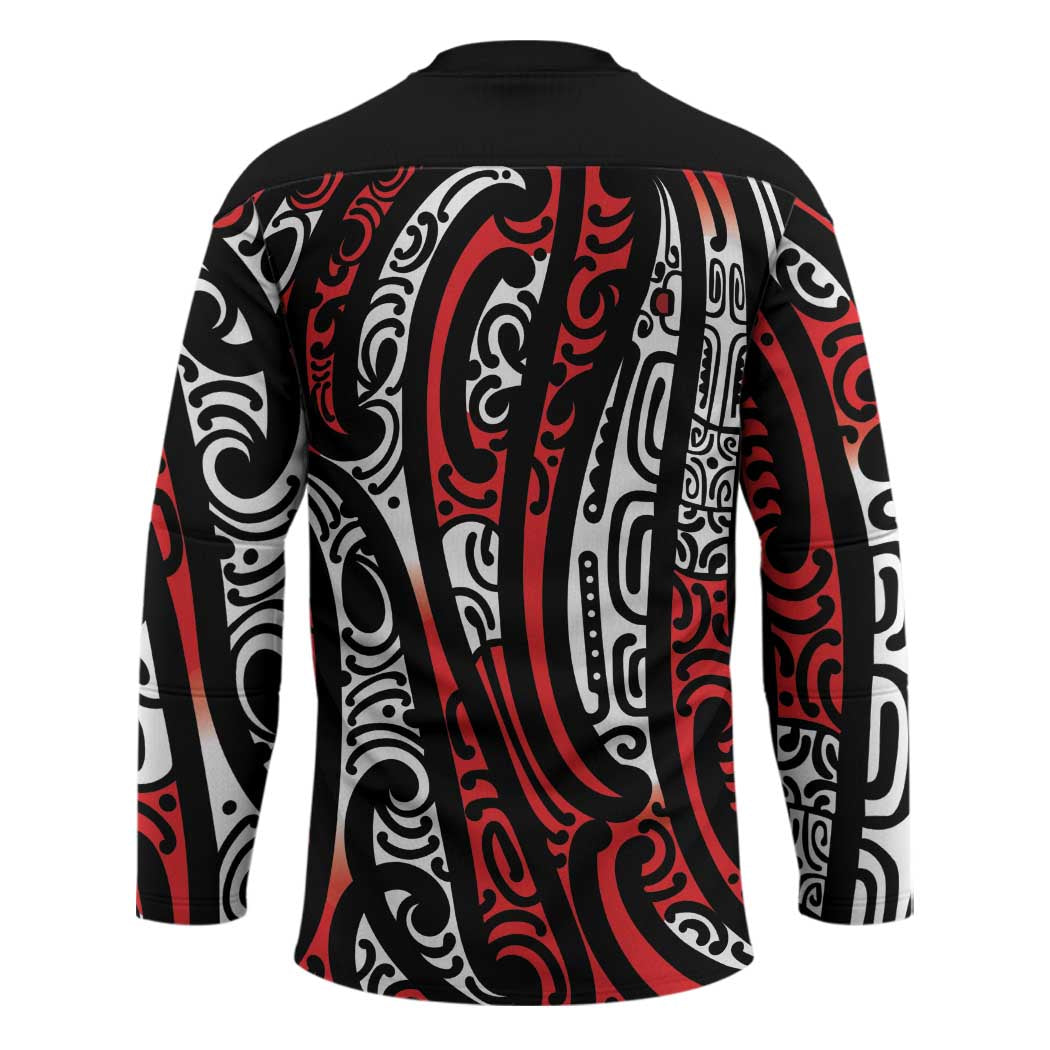 New Zealand Maori Taniko Hockey Jersey Red Kowhaiwhai Puhoro - Aussie Hoodie