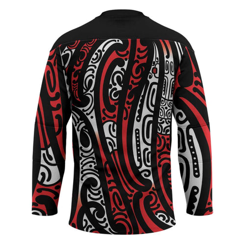New Zealand Maori Taniko Hockey Jersey Red Kowhaiwhai Puhoro - Aussie Hoodie