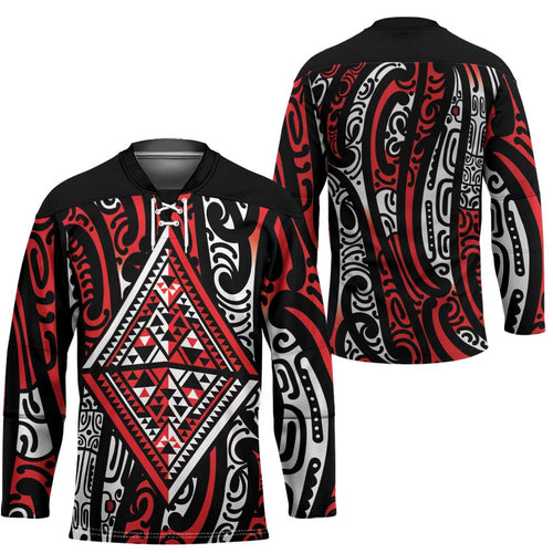 New Zealand Maori Taniko Hockey Jersey Red Kowhaiwhai Puhoro - Aussie Hoodie