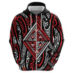 New Zealand Maori Taniko Hoodie Red Kowhaiwhai Puhoro