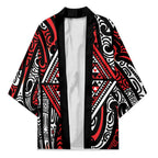 New Zealand Maori Taniko Kimono Red Kowhaiwhai Puhoro - Aussie Hoodie