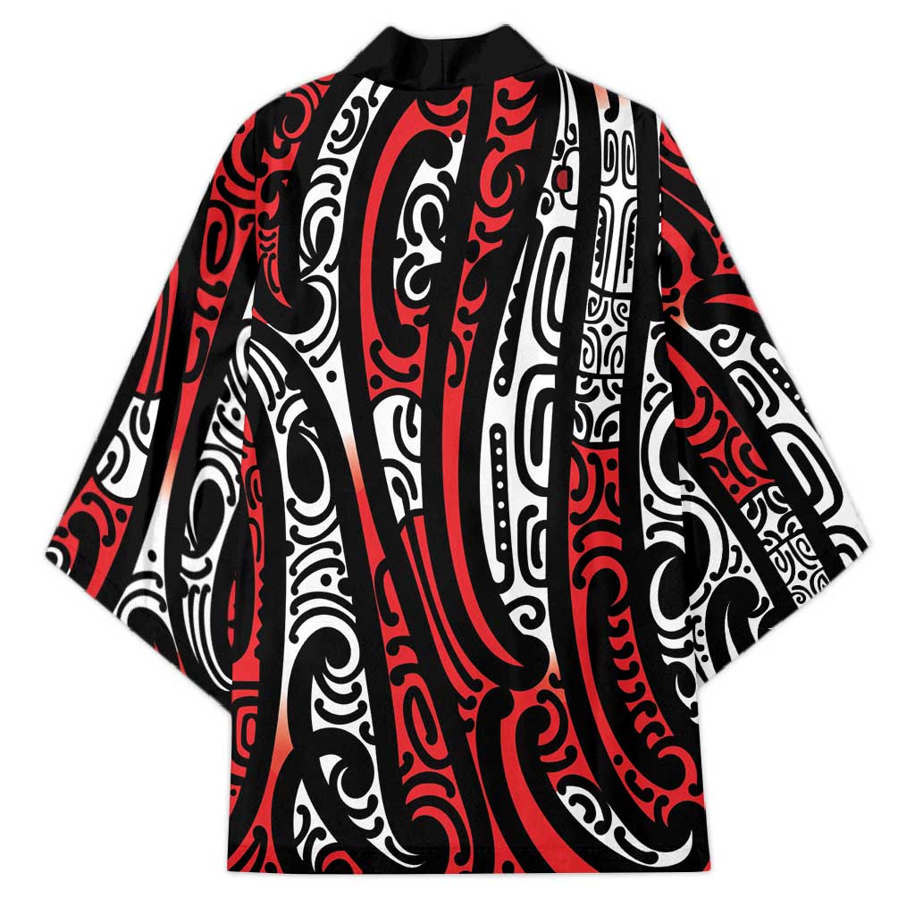 New Zealand Maori Taniko Kimono Red Kowhaiwhai Puhoro - Aussie Hoodie