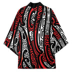 New Zealand Maori Taniko Kimono Red Kowhaiwhai Puhoro - Aussie Hoodie