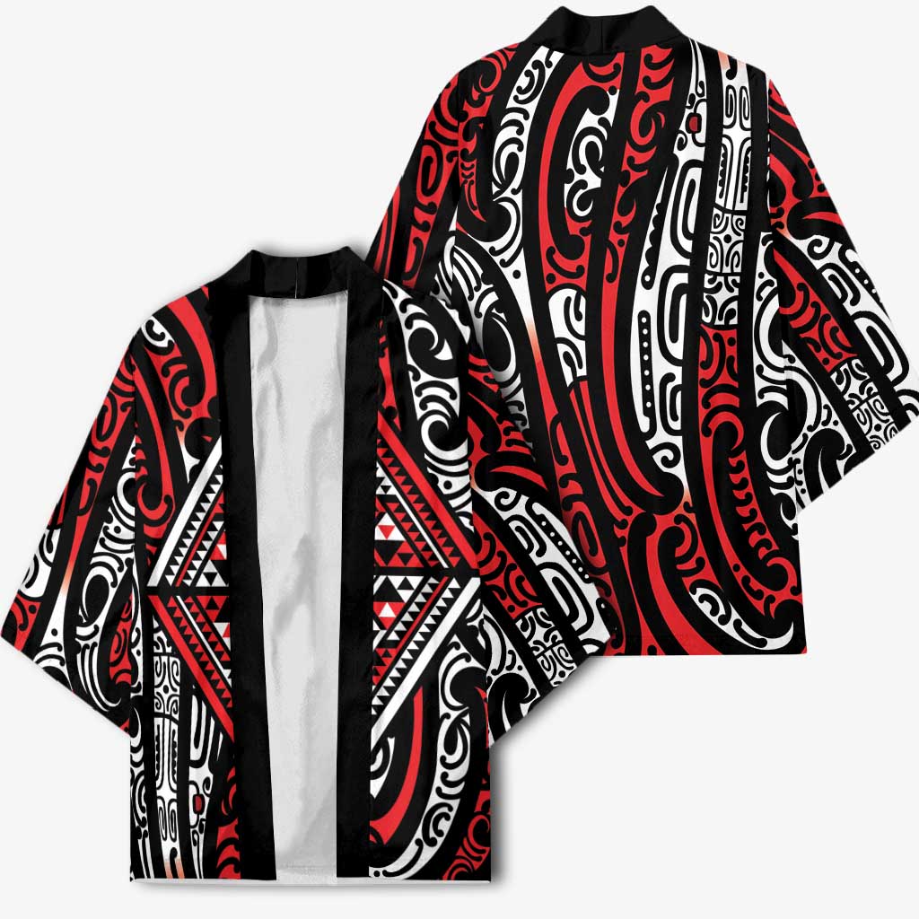 New Zealand Maori Taniko Kimono Red Kowhaiwhai Puhoro - Aussie Hoodie