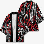 New Zealand Maori Taniko Kimono Red Kowhaiwhai Puhoro - Aussie Hoodie