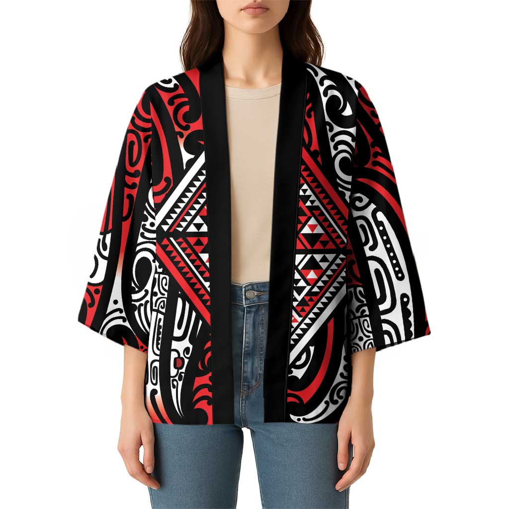 New Zealand Maori Taniko Kimono Red Kowhaiwhai Puhoro - Aussie Hoodie