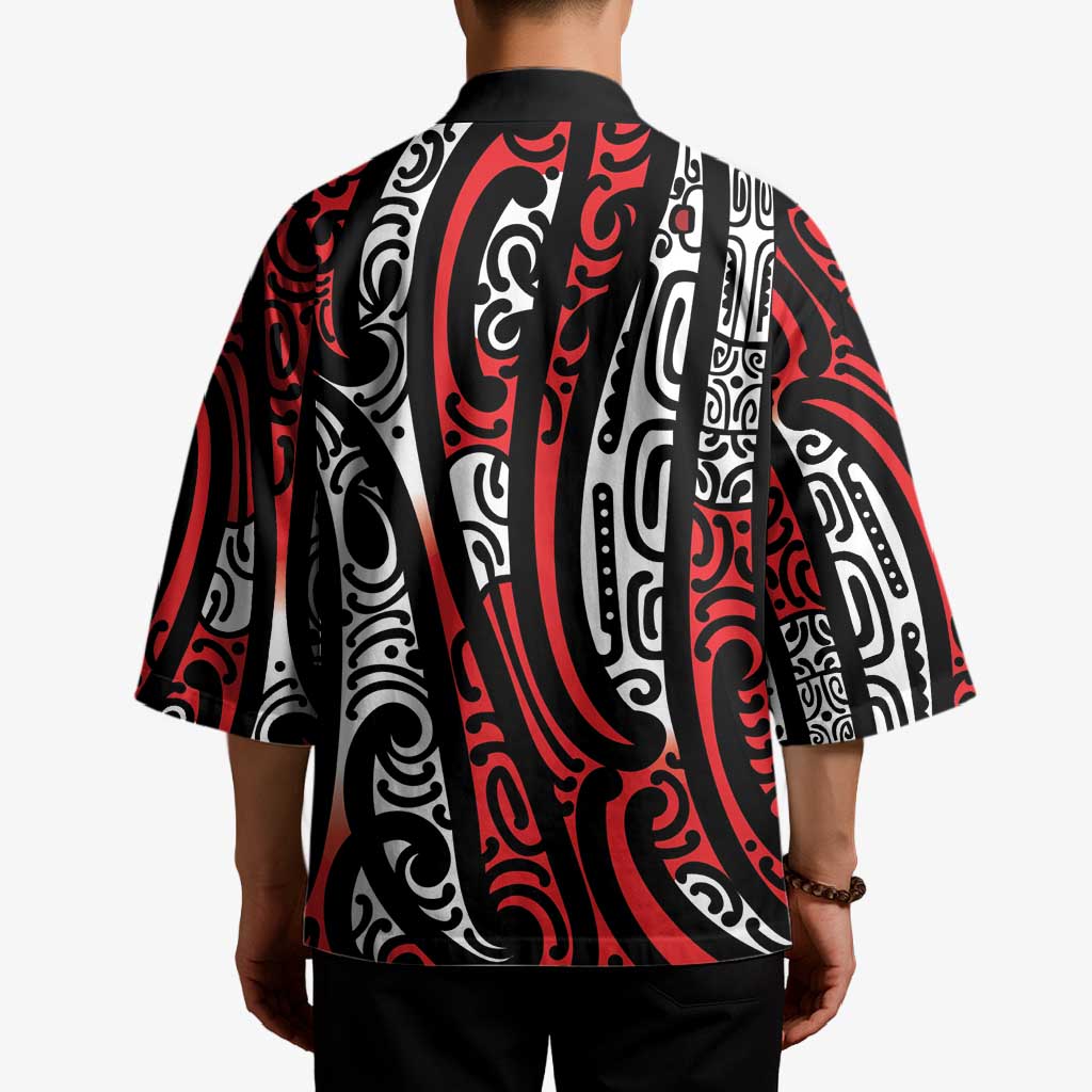 New Zealand Maori Taniko Kimono Red Kowhaiwhai Puhoro - Aussie Hoodie