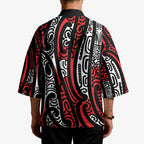 New Zealand Maori Taniko Kimono Red Kowhaiwhai Puhoro - Aussie Hoodie