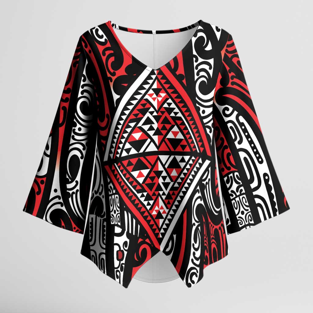 New Zealand Maori Taniko Kimono Sleeve Blouse Red Kowhaiwhai Puhoro - Aussie Hoodie
