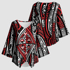 New Zealand Maori Taniko Kimono Sleeve Blouse Red Kowhaiwhai Puhoro - Aussie Hoodie
