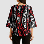 New Zealand Maori Taniko Kimono Sleeve Blouse Red Kowhaiwhai Puhoro - Aussie Hoodie