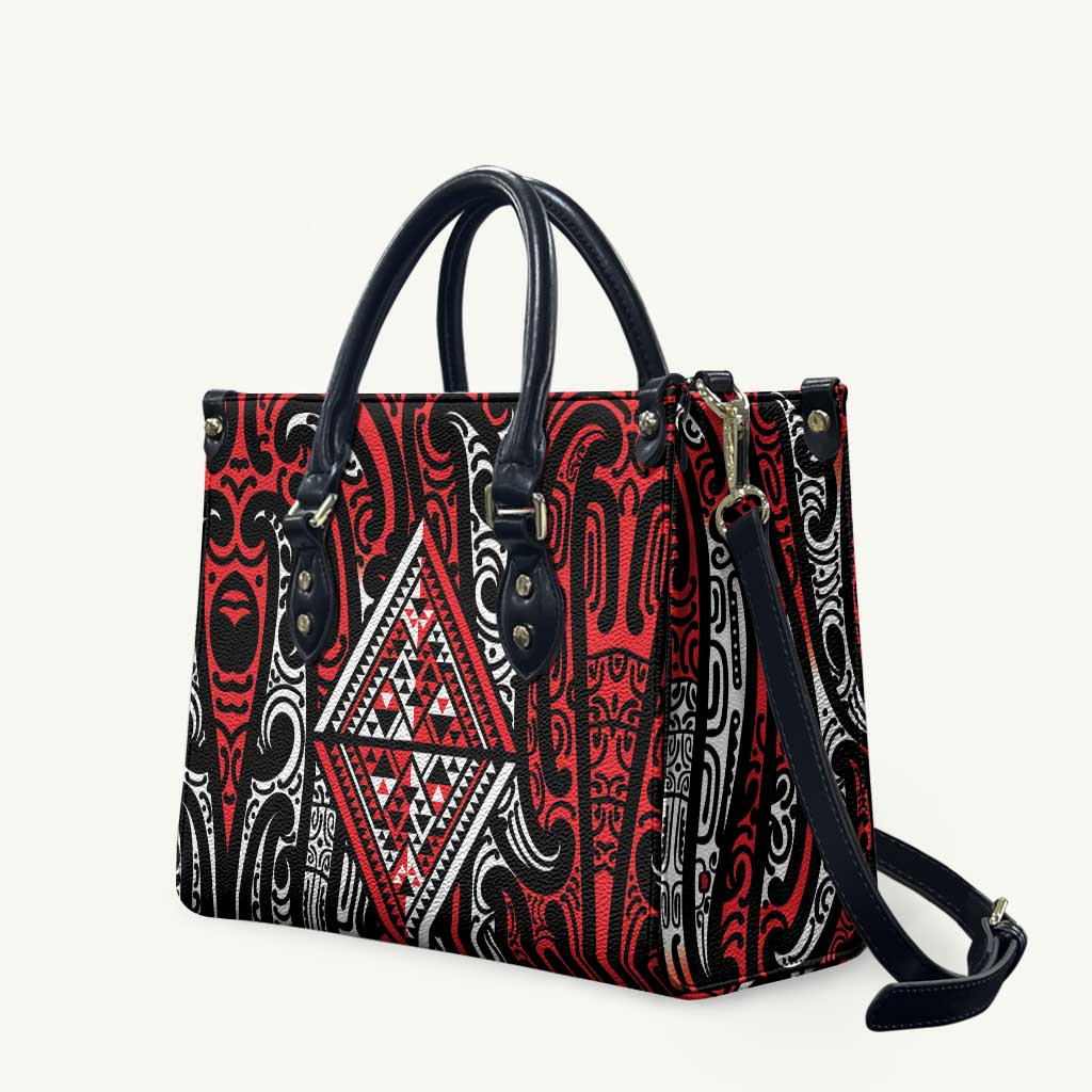New Zealand Maori Taniko Leather Bag Red Kowhaiwhai Puhoro - Aussie Hoodie
