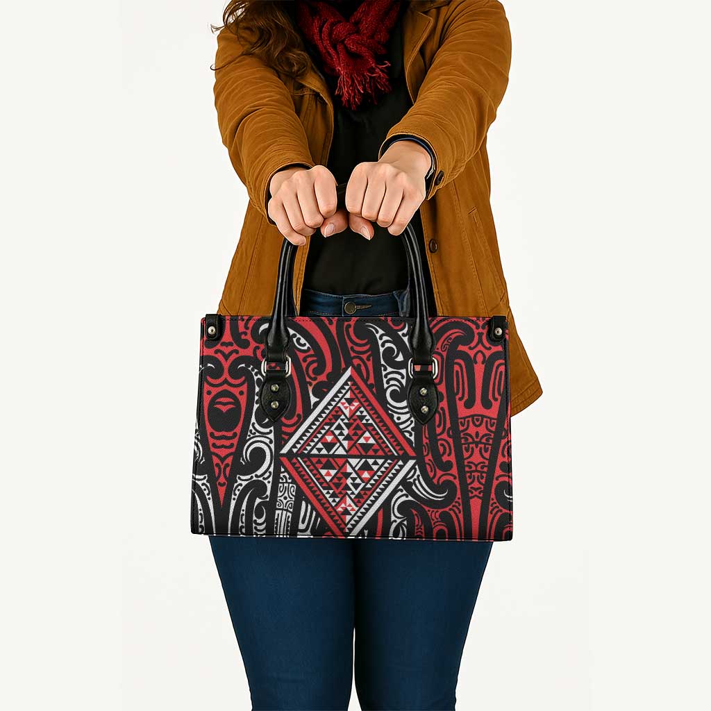 New Zealand Maori Taniko Leather Bag Red Kowhaiwhai Puhoro - Aussie Hoodie