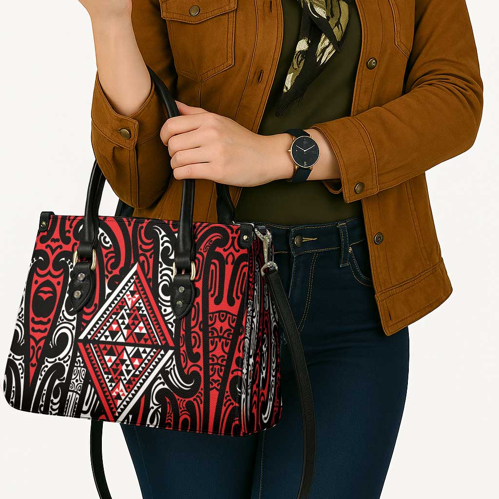 New Zealand Maori Taniko Leather Bag Red Kowhaiwhai Puhoro - Aussie Hoodie