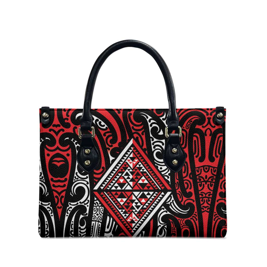 New Zealand Maori Taniko Leather Bag Red Kowhaiwhai Puhoro - Aussie Hoodie
