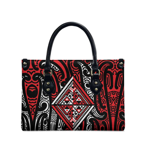 New Zealand Maori Taniko Leather Bag Red Kowhaiwhai Puhoro - Aussie Hoodie