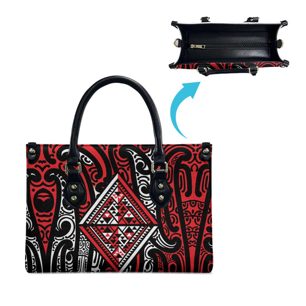 New Zealand Maori Taniko Leather Bag Red Kowhaiwhai Puhoro - Aussie Hoodie