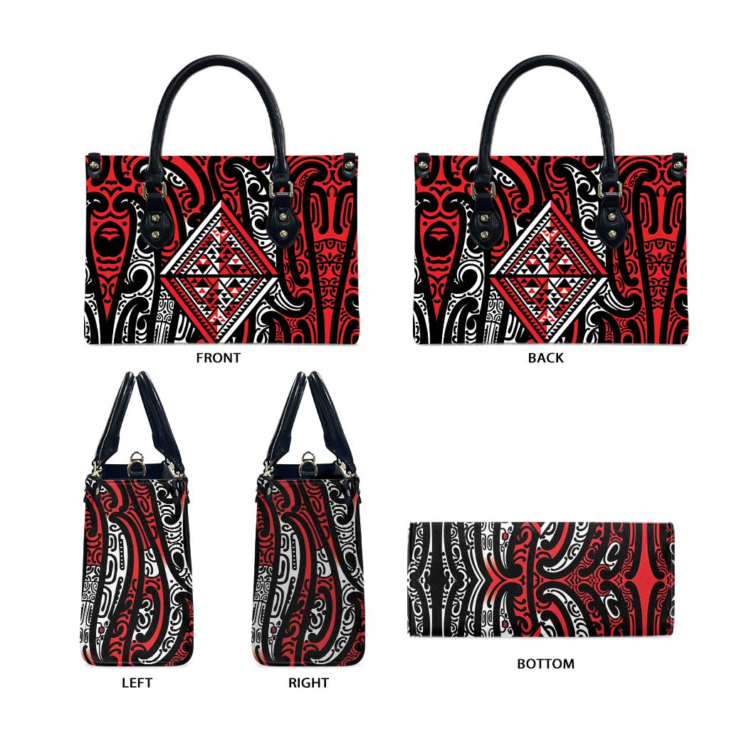 New Zealand Maori Taniko Leather Bag Red Kowhaiwhai Puhoro - Aussie Hoodie