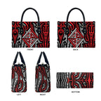 New Zealand Maori Taniko Leather Bag Red Kowhaiwhai Puhoro - Aussie Hoodie