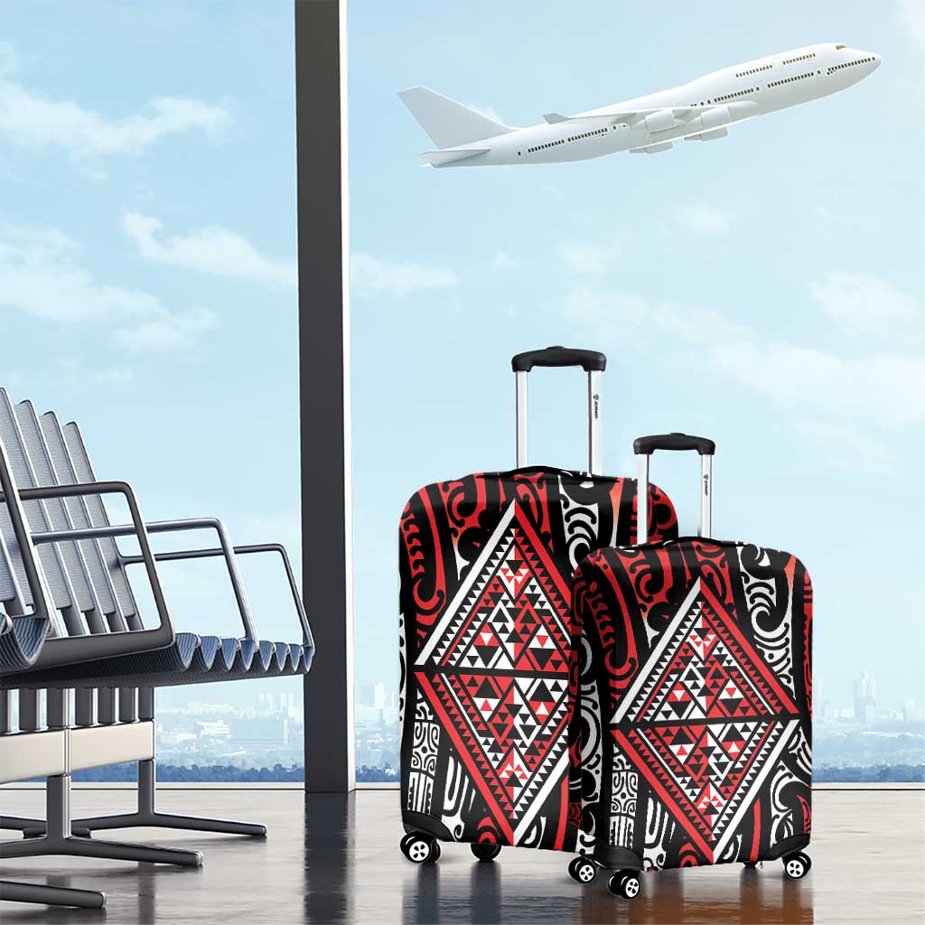 New Zealand Maori Taniko Luggage Cover Red Kowhaiwhai Puhoro