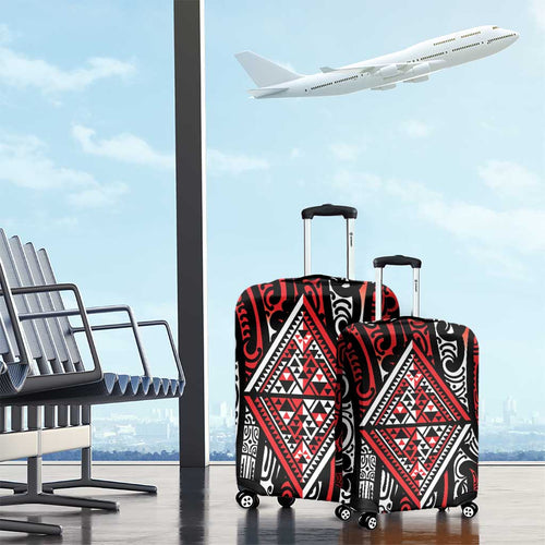 New Zealand Maori Taniko Luggage Cover Red Kowhaiwhai Puhoro