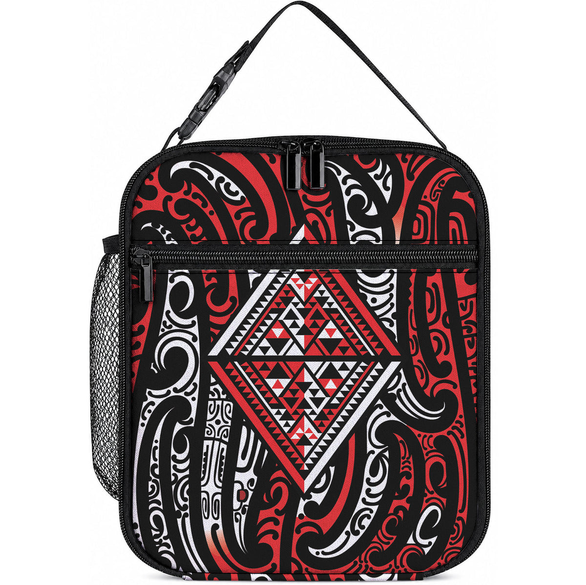 New Zealand Maori Taniko Lunch Bag Red Kowhaiwhai Puhoro