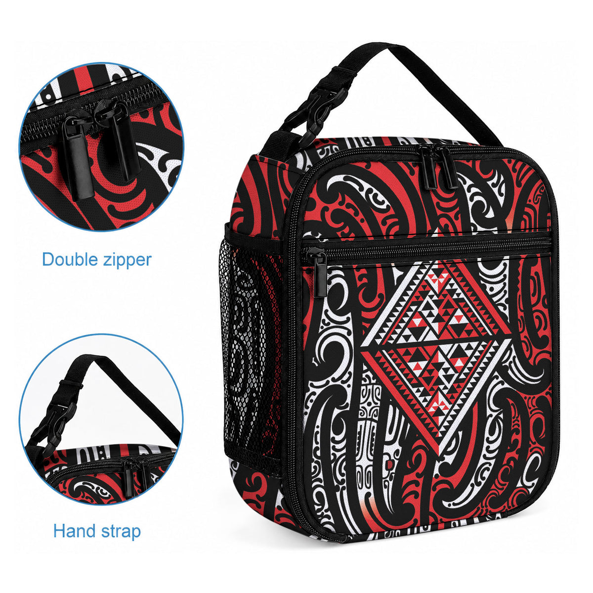 New Zealand Maori Taniko Lunch Bag Red Kowhaiwhai Puhoro