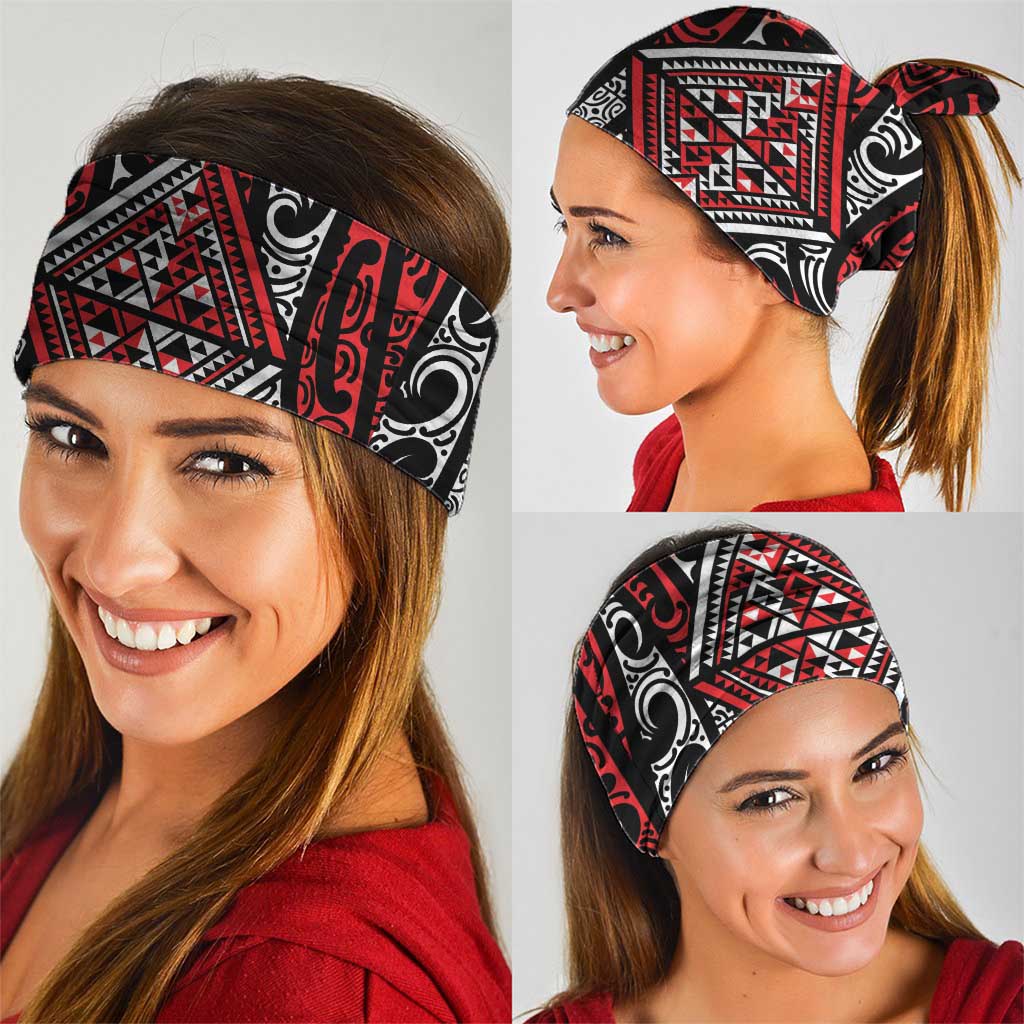 New Zealand Maori Taniko Neck Gaiter Red Kowhaiwhai Puhoro - Aussie Hoodie