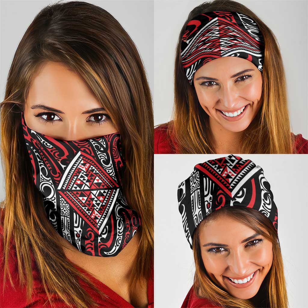 New Zealand Maori Taniko Neck Gaiter Red Kowhaiwhai Puhoro - Aussie Hoodie