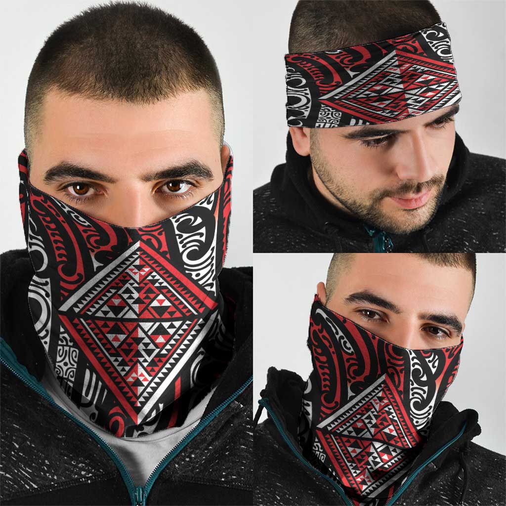New Zealand Maori Taniko Neck Gaiter Red Kowhaiwhai Puhoro - Aussie Hoodie